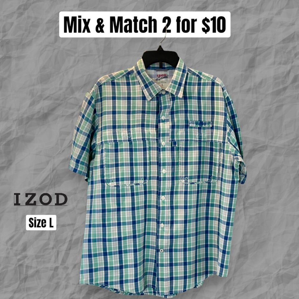 IZOD Men's SurfCaster Cooling Sports Fishing Short Sleeve Button Down Shirt